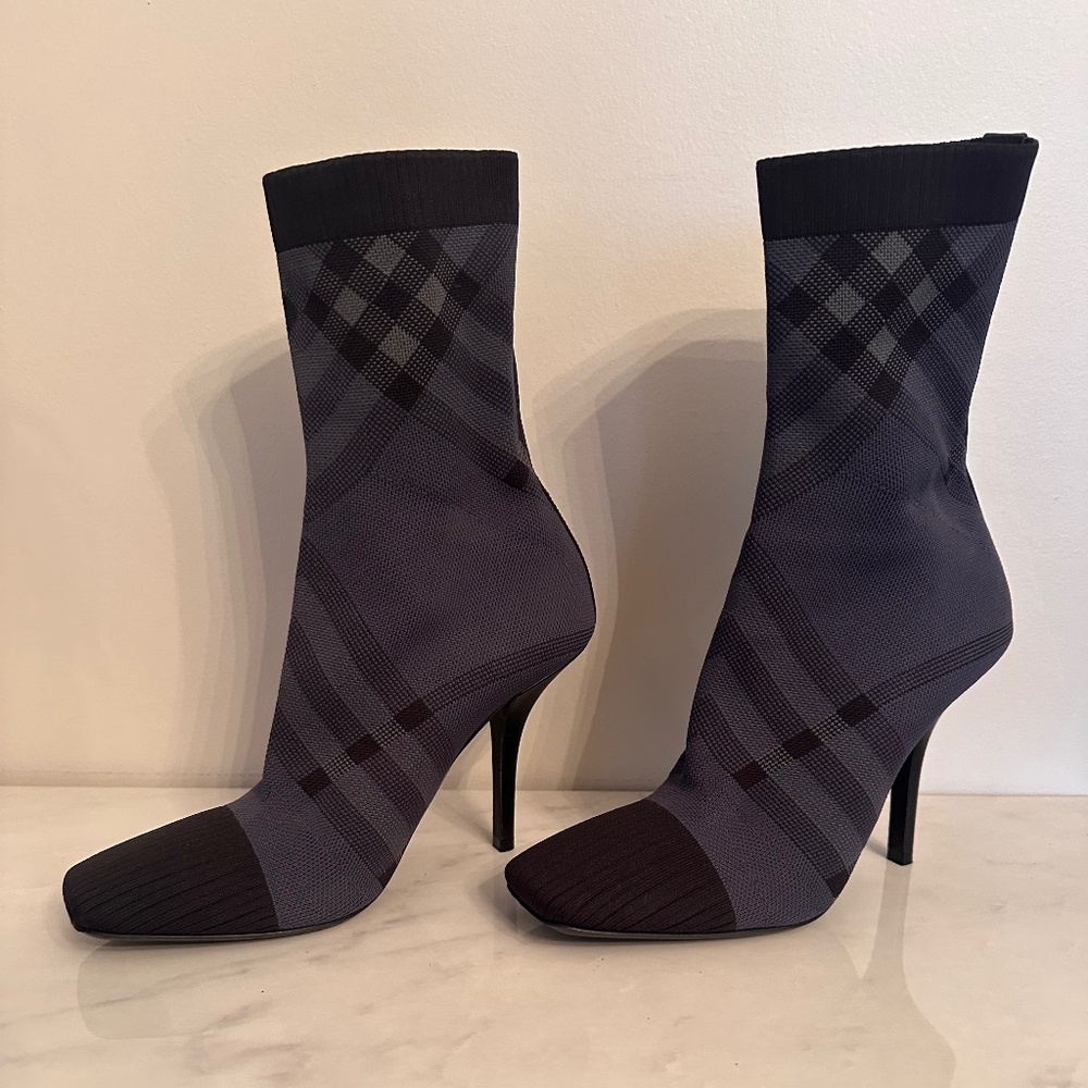 BURBERRY Dolman Check-Pattern Sock Ankle Boots